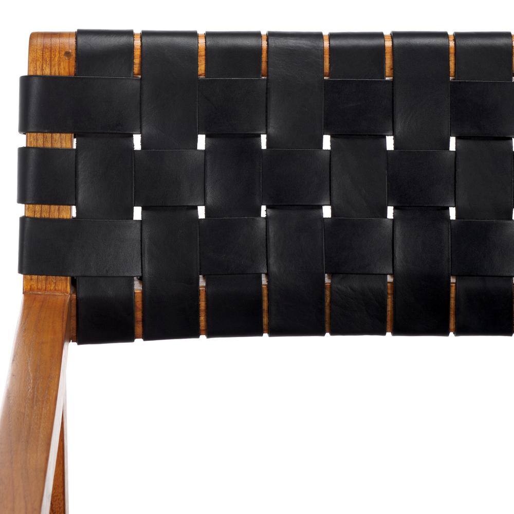 Cire Black Leather and Natural Wood Side Chair