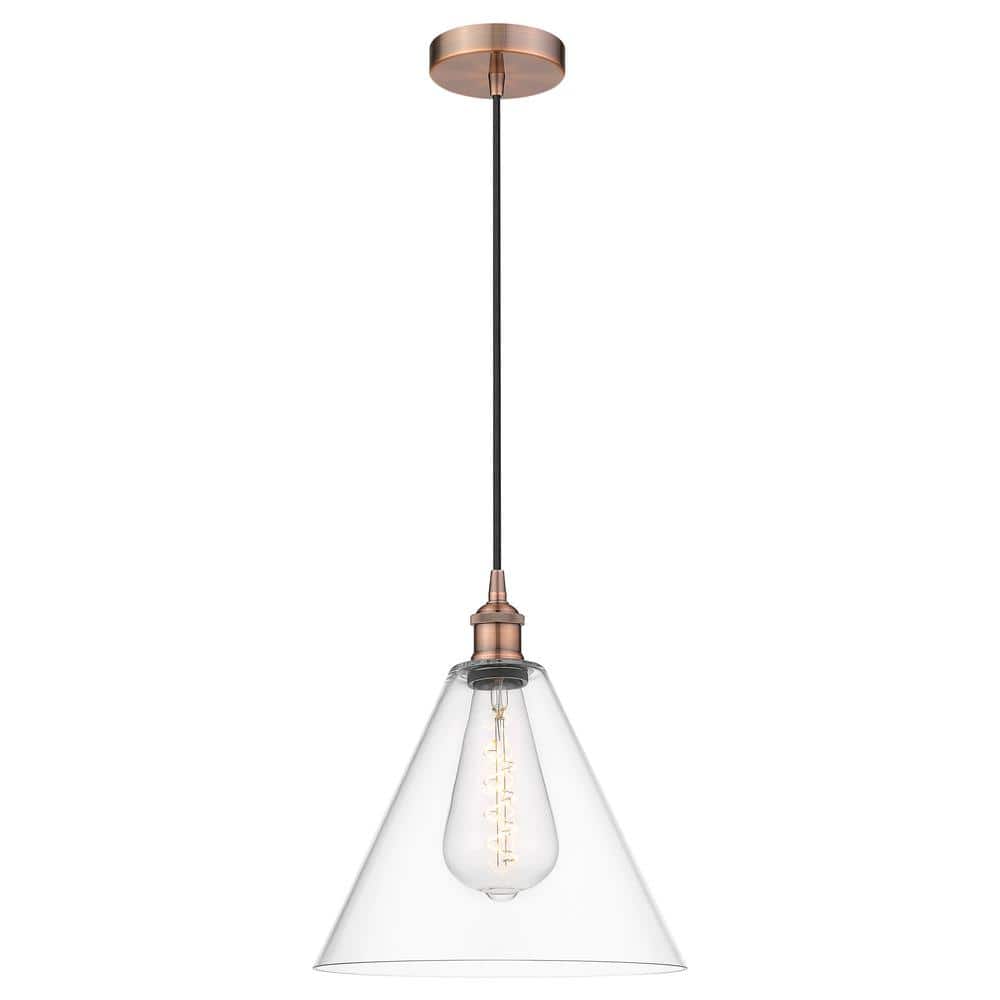 Edison Glass Cone 60-Watt 1-Light Antique Copper Standard Mini Pendant Light with Clear Glass Shade, No Bulbs Included price history on PriceWatchPro