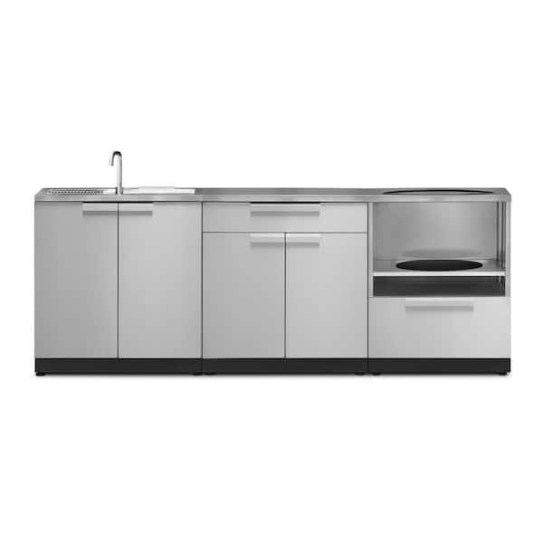 NewAge Products Stainless Steel 4-Piece 92 in. W x 36.5 in. H x 24 in. D Outdoor Kitchen Cabinet Set with Covers