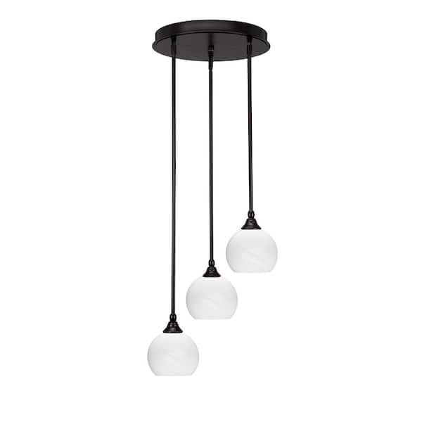 Unbranded Villa 60-Watt in. 3 Light Espresso Stem Pendant Light with 5.75 in. White Marble Glass Shade, No bulbs included