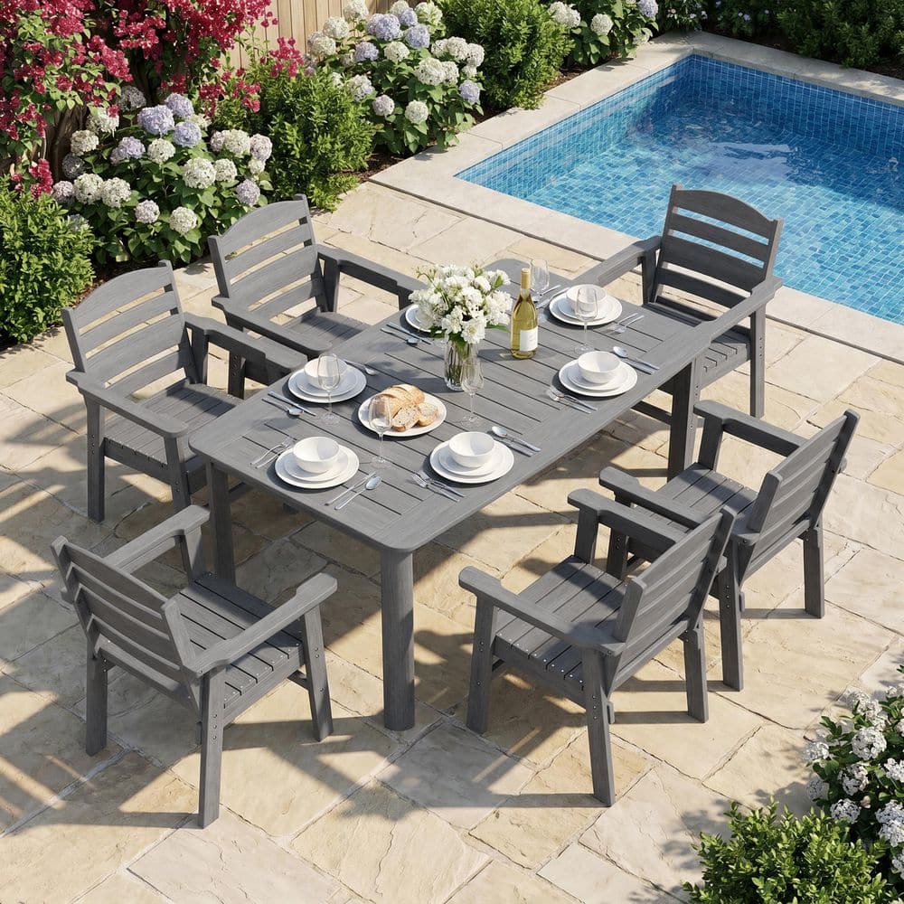 Livewood 7-Piece HDPE Rectangular Outdoor Plastic Dining Set with