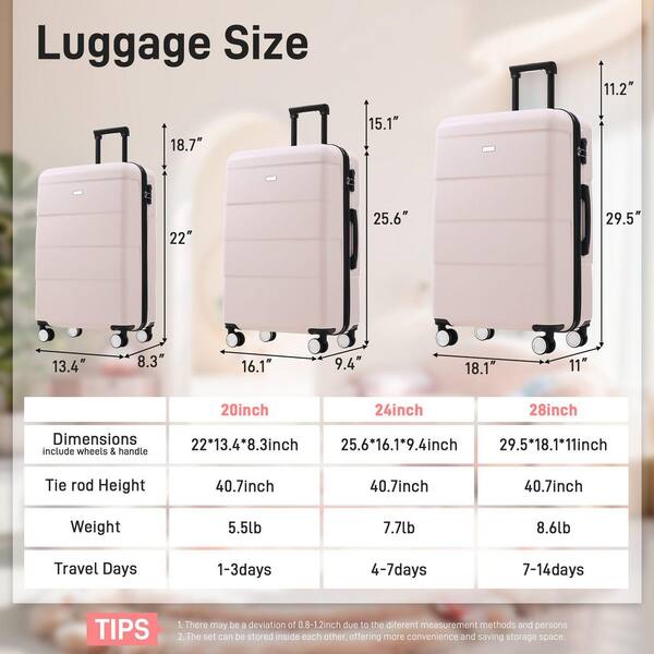 Polibi 3-Piece Light Pink Hardshell Luggage Set with Double