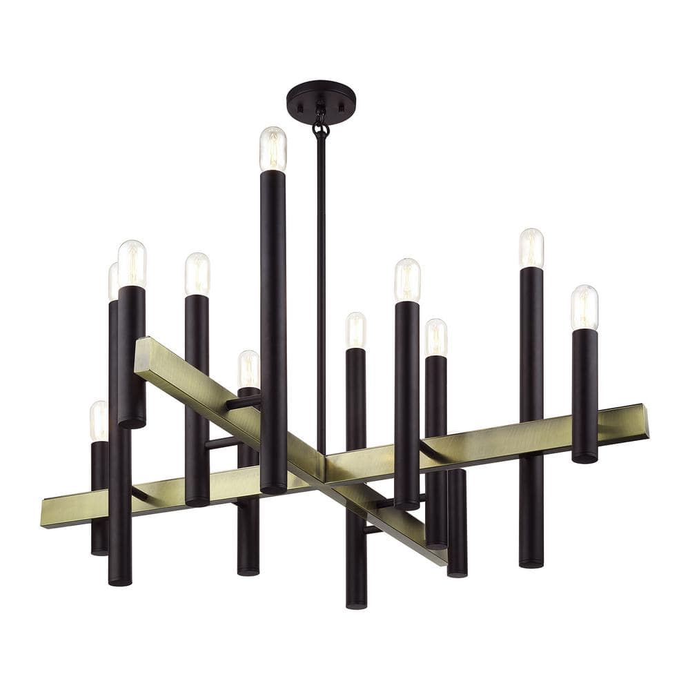 Helsinki 12-Light Bronze and Antique Brass Chandelier