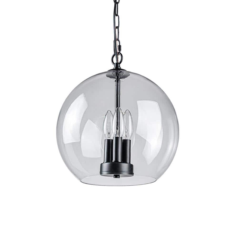 EDISLIVE Owen 3Light Black Globe Pendant Light with Clear Glass Shade