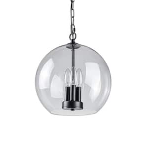 Owen 3-Light Black Globe Pendant Light with Clear Glass Shade