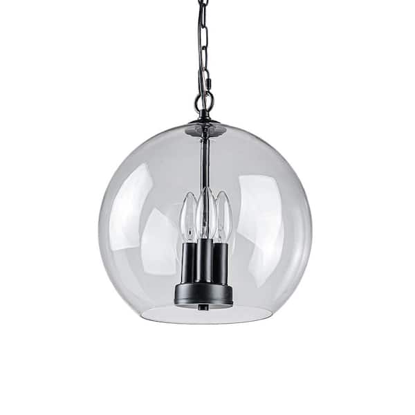 EDISLIVE Owen 3-Light Black Globe Pendant Light with Clear Glass Shade