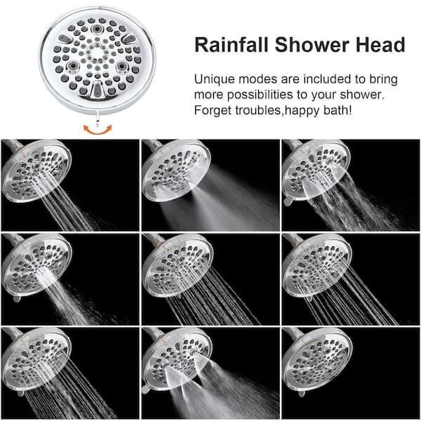 Modern 8-Spray Patterns with 2.5 GPM 6 in. Wall Mount Rain Fixed Shower Head in Polished Chrome