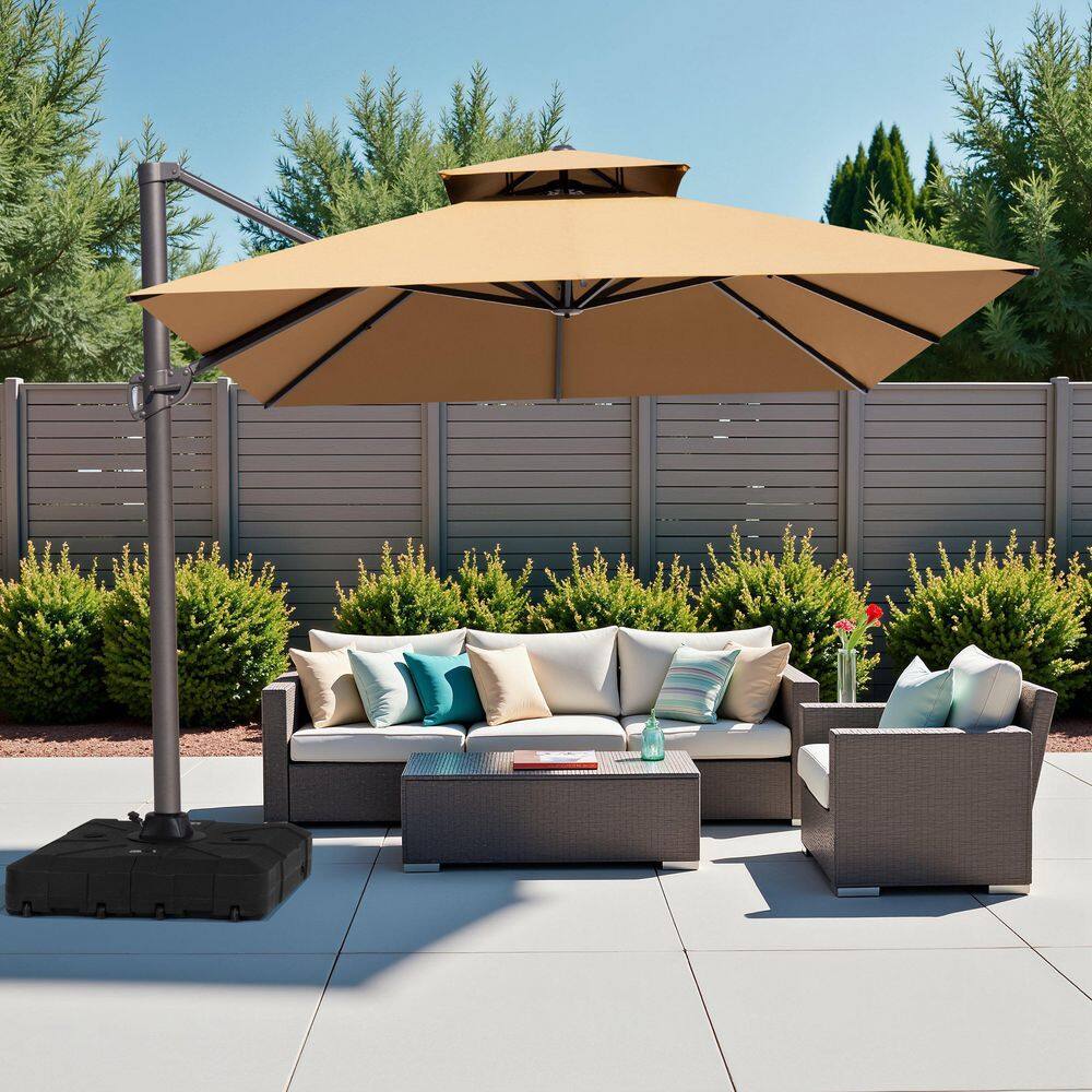 10 ft. x 13 ft. Double Top Cantilever Tilt Patio Umbrella in Tan with HDPE Base Stand price history on PriceWatchPro