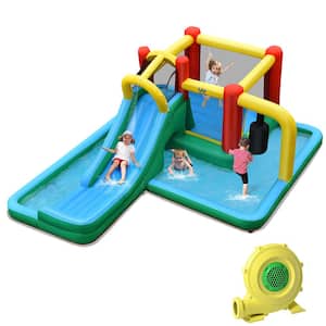735-Watt Fabric Slide Water Park Climbing Bouncer Bounce House with Tunnel and Blower