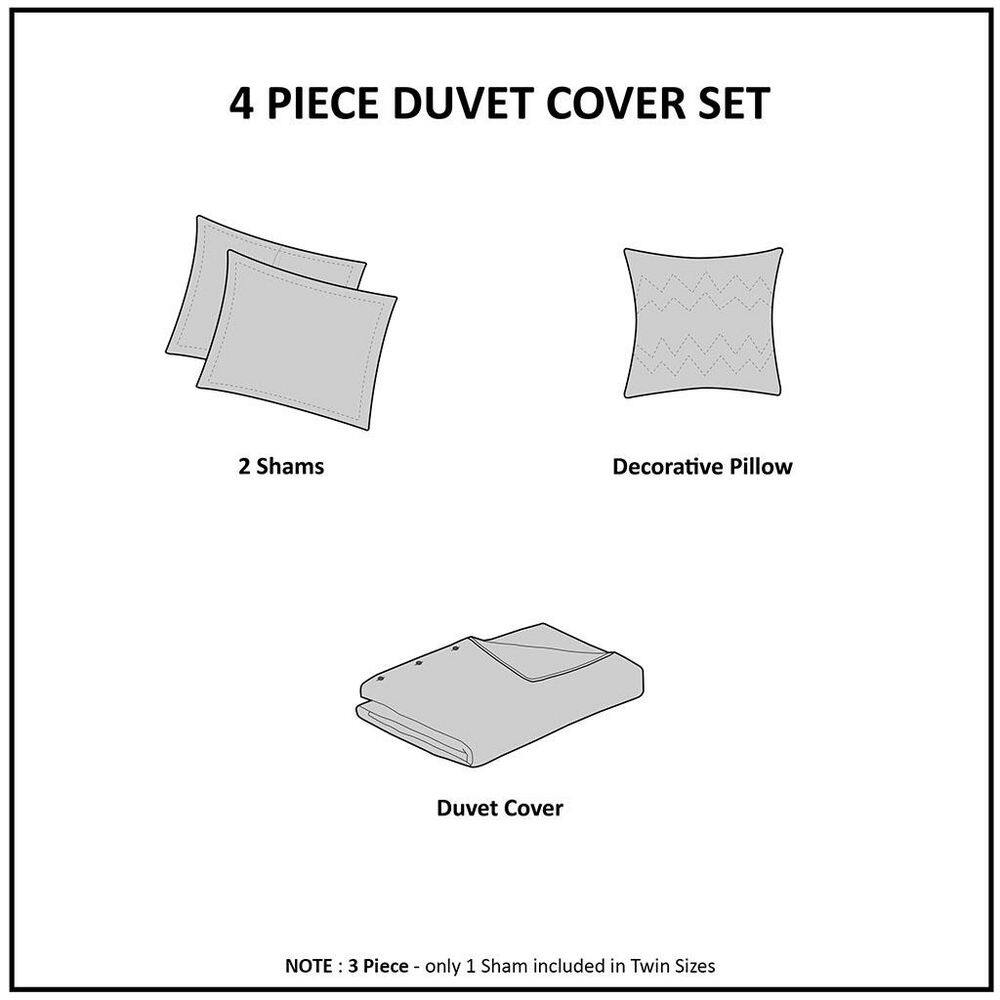 Ivory and Gray Embroidered Cotton Duvet Cover Set, Full/Queen