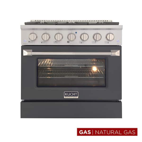 Pro-Style 36-in 5.2 cu. ft. 6-Burners Natural Gas Range with Convection Oven in Stainless Steel & Cement Grey Oven Door