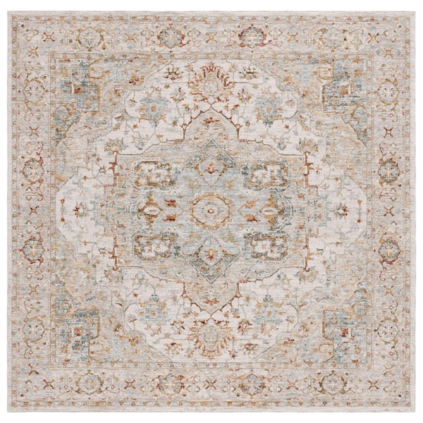Hamilton Ivory/Blue 7 ft. x 7 ft. Floral Oriental Border Square Area Rug