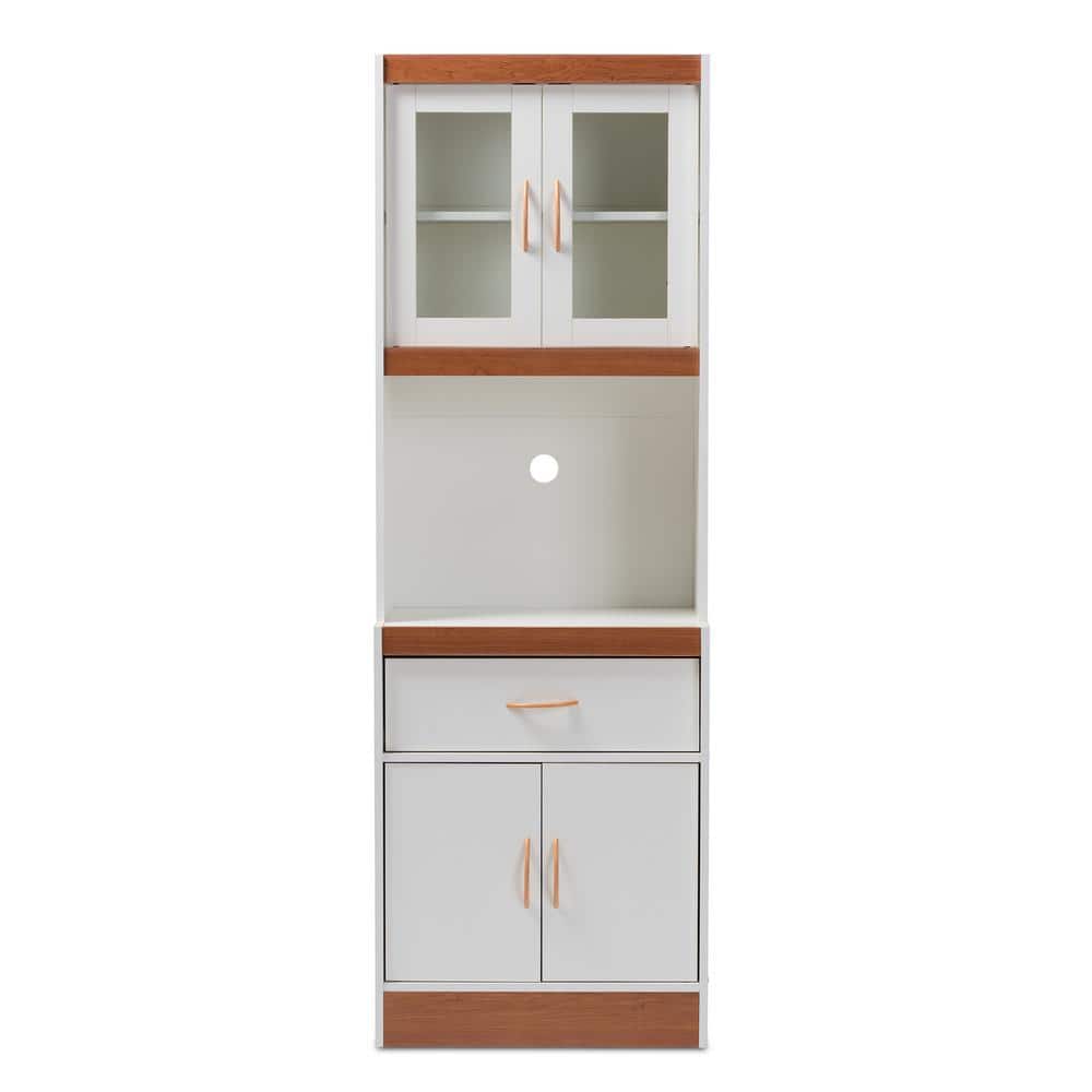 Baxton Studio Laurana Kitchen Cabinet and Hutch in White and Cherry 