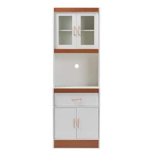 Laurana White and Cherry Brown Kitchen Cabinet with Hutch