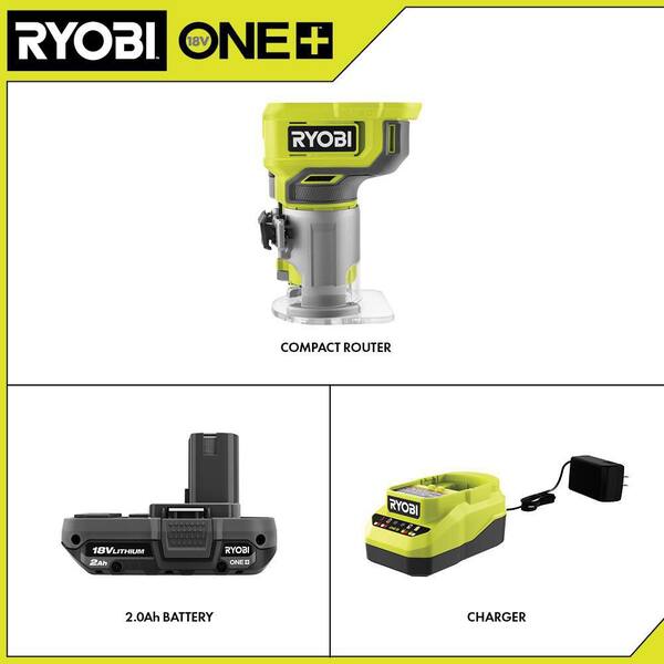 RYOBI ONE 18V Compact Router Kit with 2.0 Ah Battery Charger and 6.0 Ah HIGH PERFORMANCE Battery 2 Pack PCL424K1 PBP2007 The Home Depot