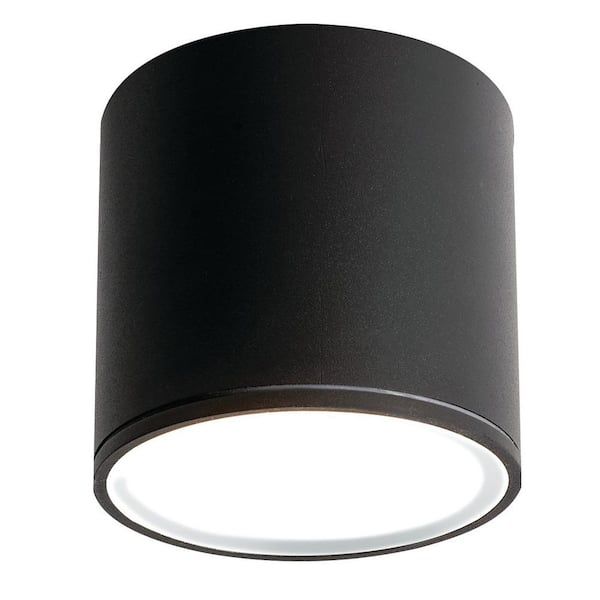 Everly 4.25 in. 12-Watt Black Integrated LED Flush Mount with Black Metal Shade