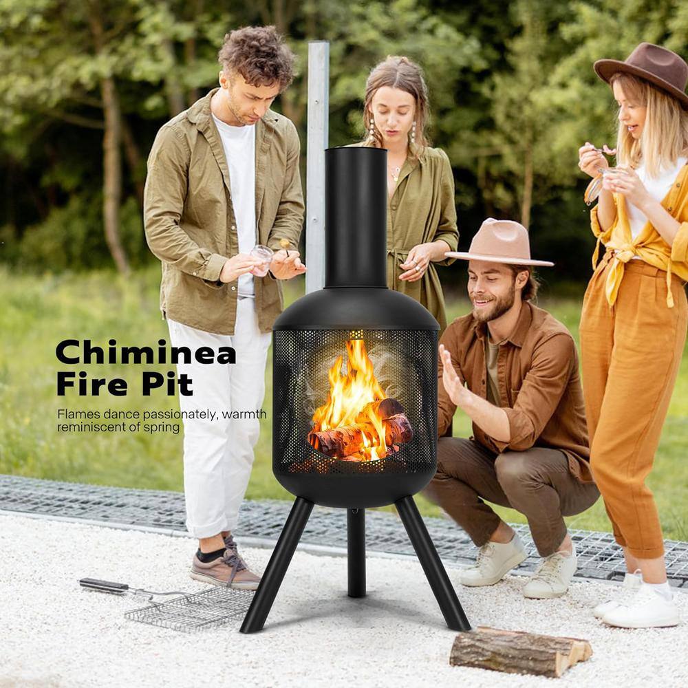 Black Cold-Rolled Steel 46-Inch Outdoor Chiminea