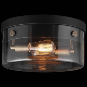 Tayce 13 in. 2-Light Matte Black Flush Mount Ceiling Light with Clear Glass Shade