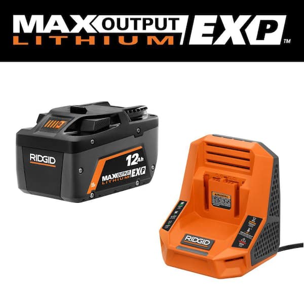 RIDGID 18V 12.0 Ah MAX Output EXP Lithium-Ion Battery with Free 18V Rapid Charger