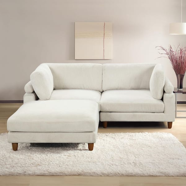 Furniture of America Rontop 89 in. 3-Piece Corduroy Fabric L-Shaped Sectional Sofa with Modular Design and Adjustable Back Support in Beige