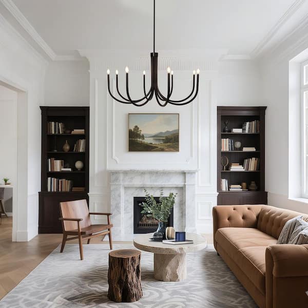 Transitional 44 in. 8-Light Black Classic Candlestick Chandelier for Living Room, Dining Room, Large Island Pendant