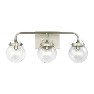 Bryce 21.75 in. 3-Light Brushed Nickel Modern Industrial Bathroom Vanity Light with Clear Round Globe Glass Shades