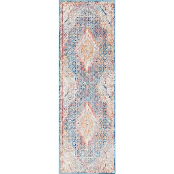 Unique Loom Brighton Dumbo Blue 2 ft. 7 in. x 8 ft. 2 in. Runner Rug