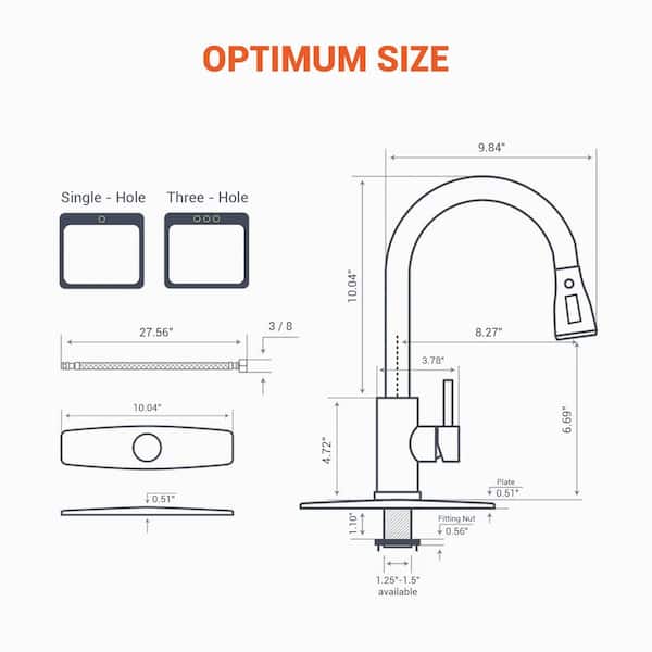 8.27 in. Single-Handle Pull-Down Sprayer Kitchen Faucet in Brushed Nickel 8.27 in. Single-Handle Pull-Down Sprayer Kitchen Faucet in Brushed Nickel