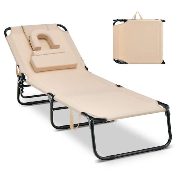 1-Piece Beige Metal Beach Outdoor Chaise Lounge