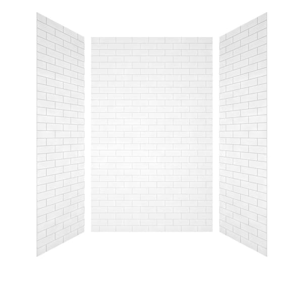 Subway Small Tile 60 in. W x 36 in. D x 96 in. H 3-Piece Glue-Up Solid Surface Surround Shower Wall Panels in White