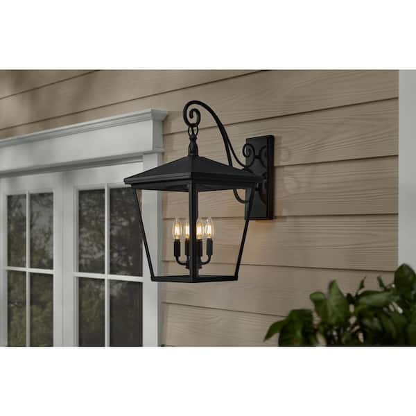 Buxton Extra Large 23.5 in. 4-Light Black Outdoor Hardwired Wall Lantern Sconce with Clear Glass and No Bulbs Included