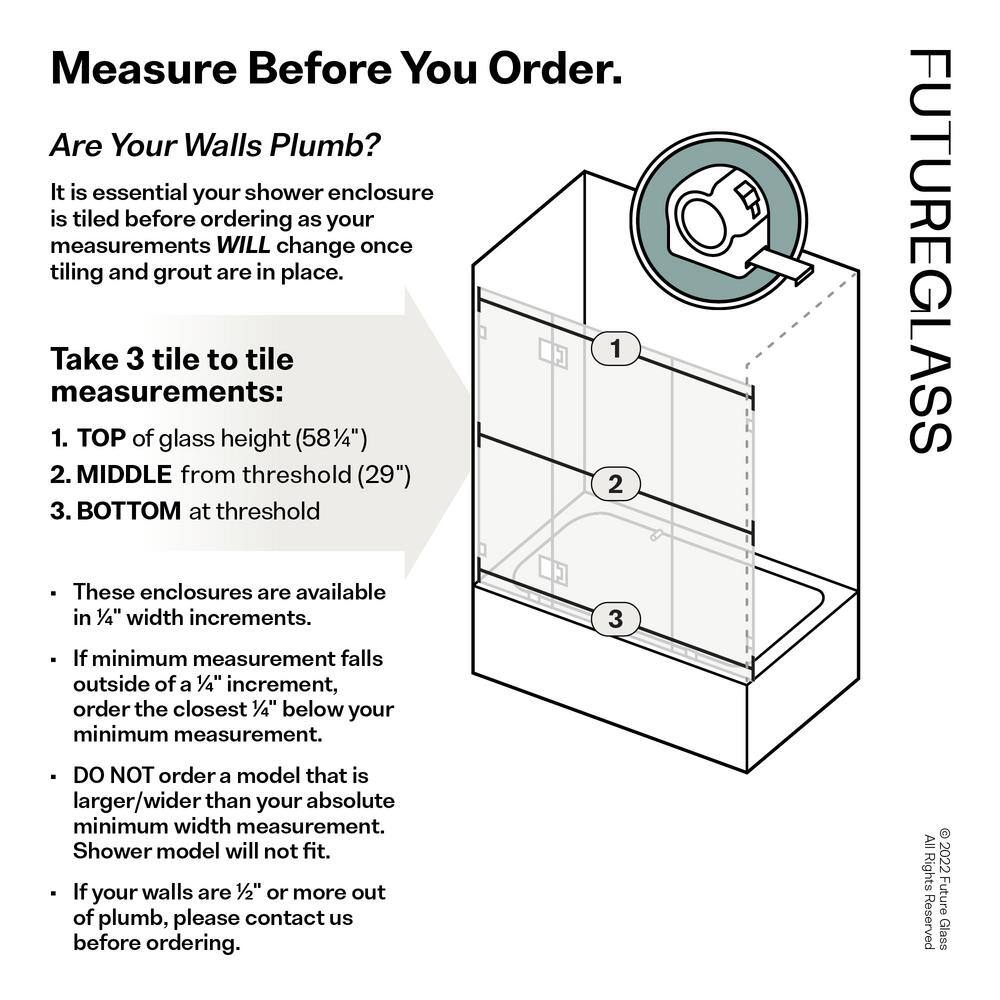 Matte Black Frameless 3 Panel Glass Bathtub Shower Door