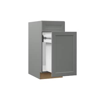 Designer Series Melvern Storm Gray Shaker Assembled Pull Out Trash Can Base Kitchen Cabinet (15 in. x 34 in. x 23 in.)