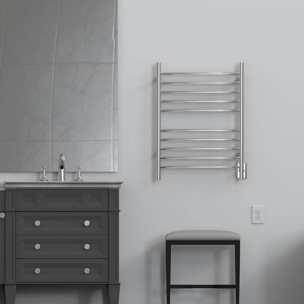 Polished Stainless Steel Curved 10-Bar Wall Mounted Towel Warmer
