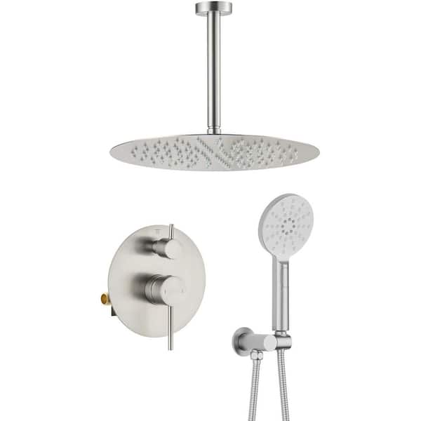 Single Handle 1-Spray Ceiling Mount Shower Faucet 1.8 GPM with Pressure Balance Rough in Valve in Brushed Nickel