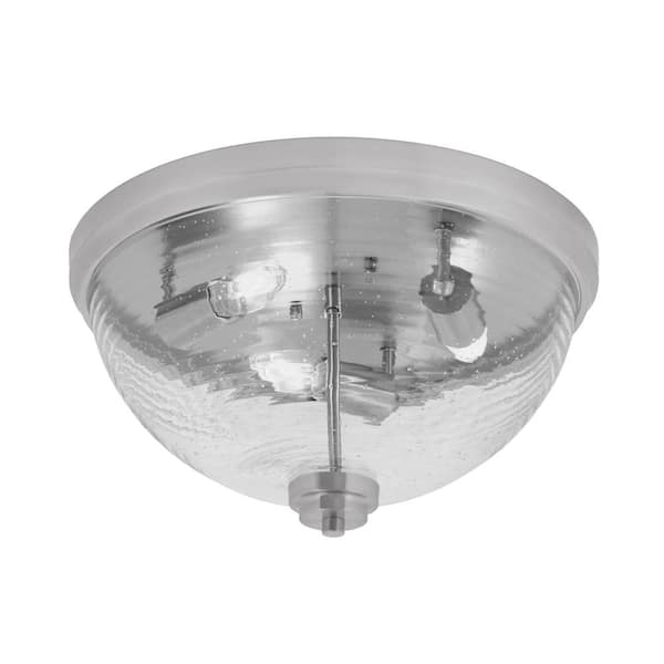 Unbranded Ashland 16 in. 3 Light Brushed Nickel Flush Mount with Ribbed Clear Glass Shade No Bulbs Included