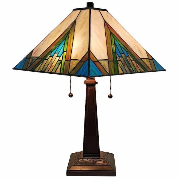 22 in. Dark Brown Metal 2-Light Candlestick Table Lamp With Beige Shade