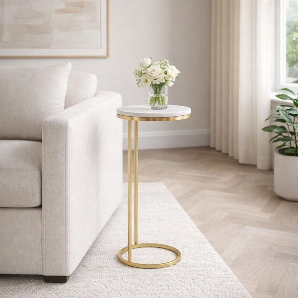 10 in. White Circle Marble Accent Table