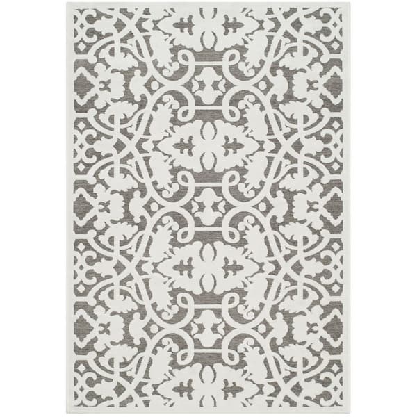 Paradise 3 ft. x 5 ft. Ivory/Dark Gray Ornate Floral Striped Area Rug