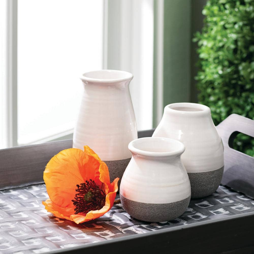 Petite Trio Gray and White Ceramic Vase Set
