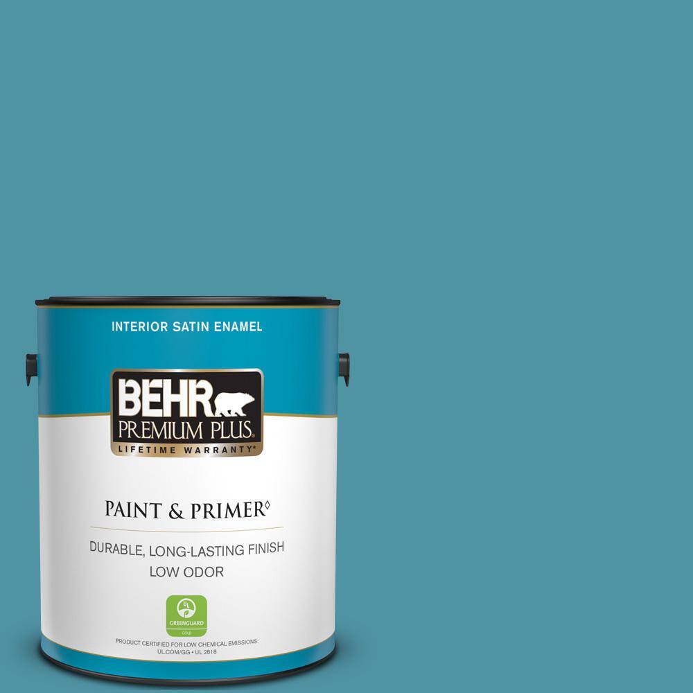 BEHR PREMIUM PLUS 1 gal. 530D6 Teal Bayou Satin Enamel Low Odor