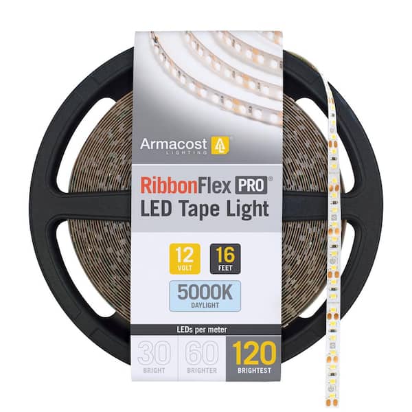 houding Monteur galop Armacost Lighting RibbonFlex Pro 16 ft. (5 m) 12-Volt White LED Tape Light  120 LED/m 5000K 163230 - The Home Depot