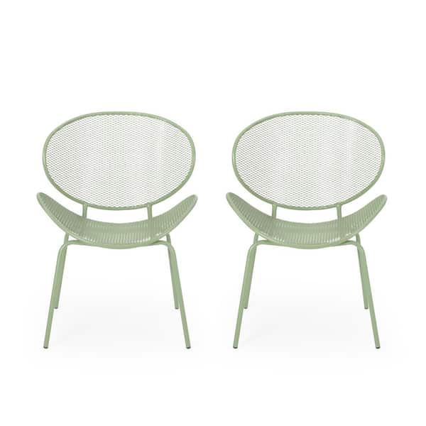Elloree Matte Green Metal Outdoor Patio Dining Chair (2-Pack)