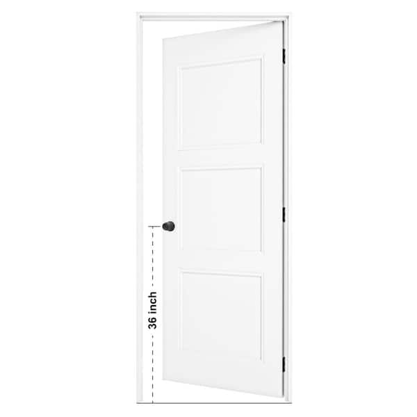 28 in. x 80 in. 3-Panel Right-Handed Painted Solid Core Wood Single Prehung Interior Door with Split Jamb and Lever