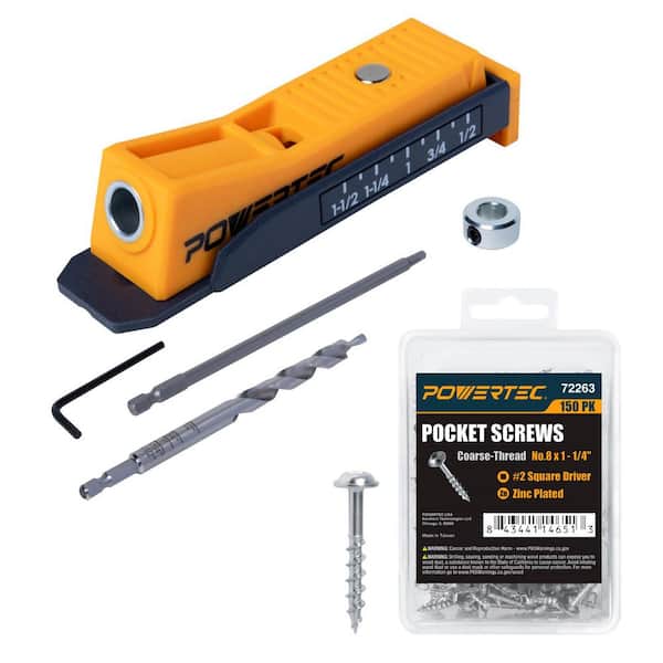 Single Pocket Hole Jig Kit w/ Drill Bit Driver Bit, Hex Key, Stop Collar and 150 PK Pocket Hole Screws, 1-1/4 in. Coarse