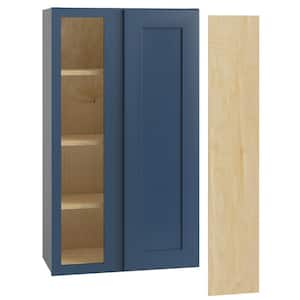 Newport Blue Painted Plywood Shaker Assembled Blind Corner Kitchen Cabinet Sft Cls L 24 in W x 12 in D x 36 in H