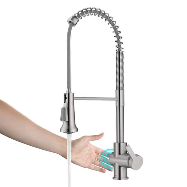 KRAUS Britt Touchless Sensor Commercial Pull-Down Single Handle Kitchen Faucet in Spot Free Stainless Steel