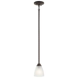 Jolie 1-Light Olde Bronze Transitional Shaded Kitchen Mini Pendant Hanging Light with Satin Etched Glass