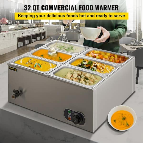 VEVOR 6-Pan Commercial Food Warmer 1200-Watt Electric Steam Table 6 in.  Deep Stainless Steel Buffet Bain Marie 32 Qt. BWTCDTC6C00000001V1 - The  Home Depot