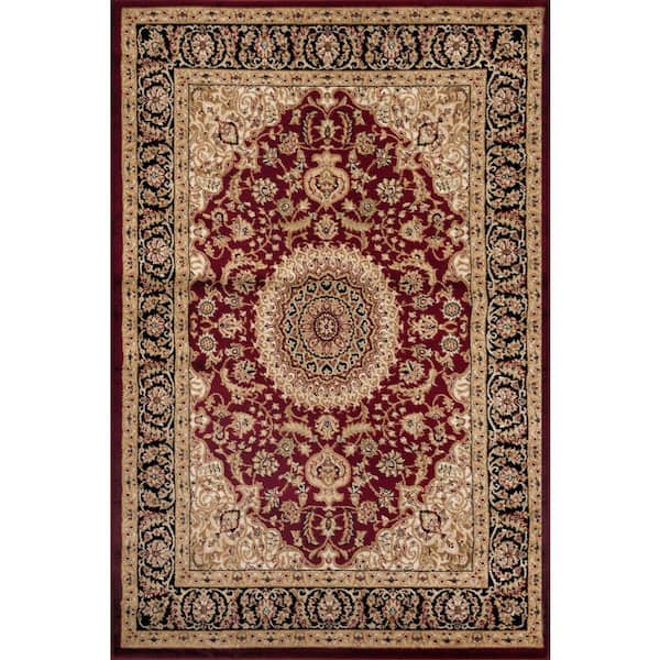 World Rug Gallery Traditional Medallion Burgundy 3 ft. 3 in. x 5 ft. Indoor Area Rug